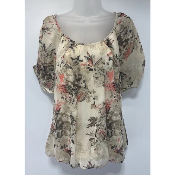 Sarah Michelle Top Womens Large Size Cream Floral Artsy Flowy Boho Y2K - Picture 1 of 8